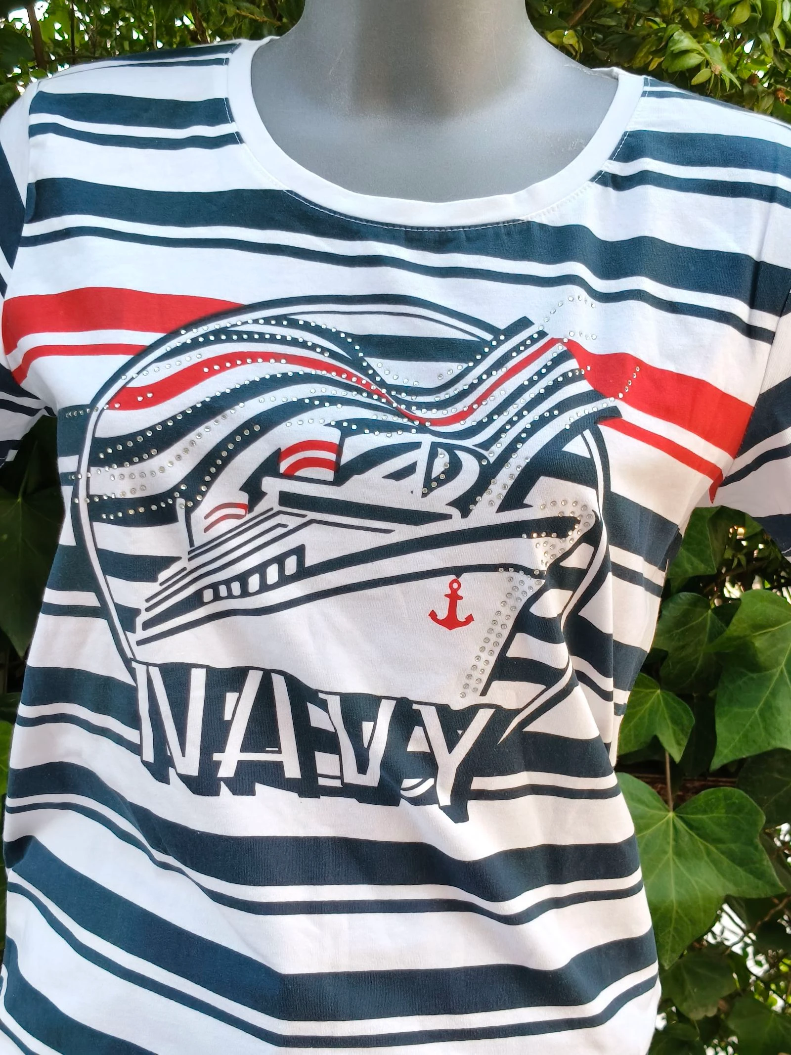 T-shirt Marinier à Rayures avec Imprimé Navy – photo 4